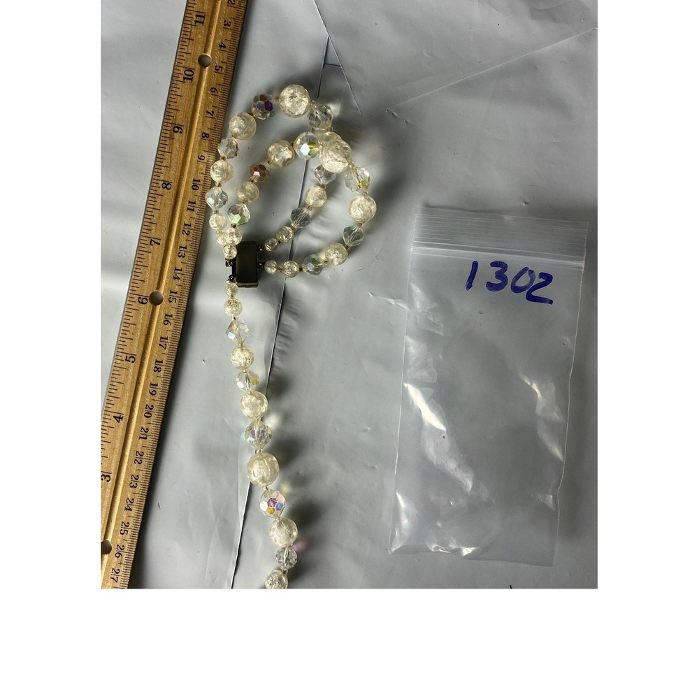 Vintage Aurora Borealis Crystal Bead Necklace Two Strand Faceted